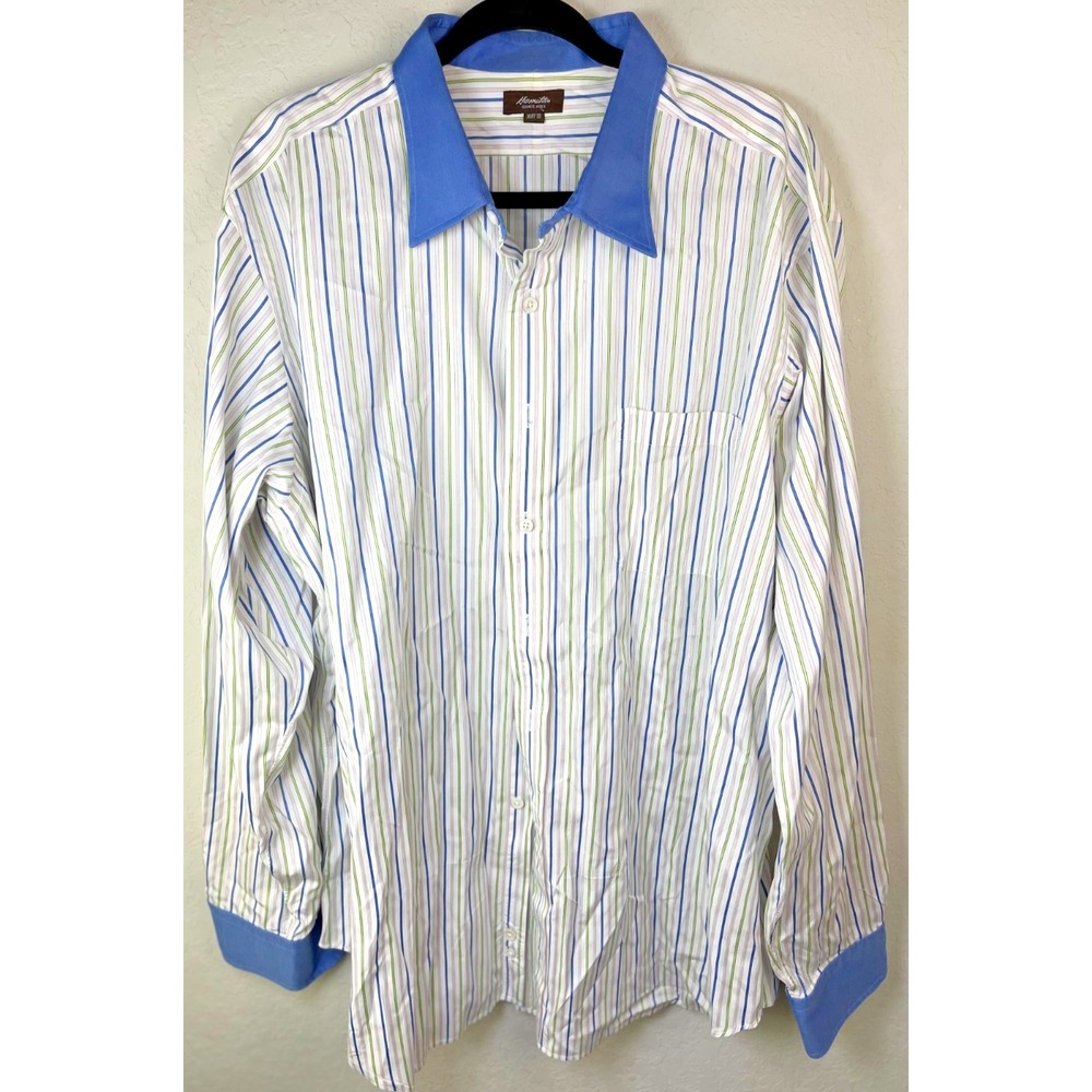 Hamilton Shirt Blue Collar Cuff VerticalStriped Button-Down Dress Shirt L May 08